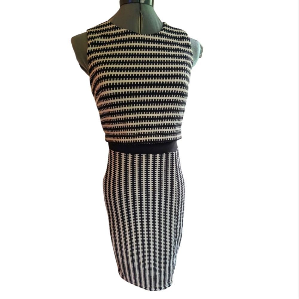 Bisou Bisou Black And White Striped Sleeveless Women's Dress Size 2